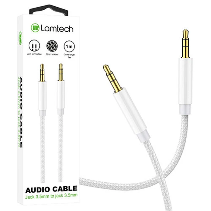 Καλώδιo 3,5mm Lamtech AUDIOCABLE BRAIDED 1m to 3.5mm SILVER
