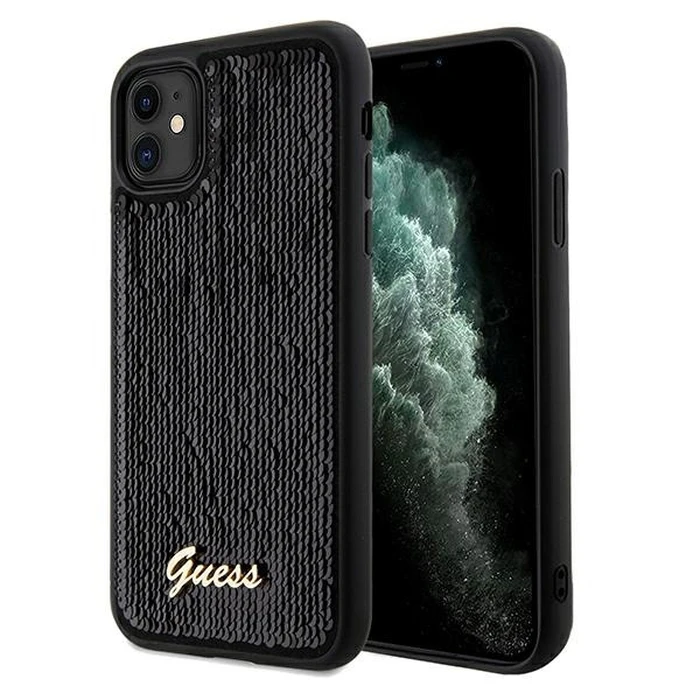 Guess GUHCN61PSFDGSK Apple iPhone XR / 11 hardcase Sequin Script Metal black