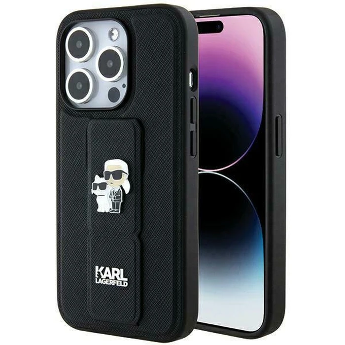 Karl Lagerfeld KLHCP13LGSAKCPK Apple iPhone 13 / 13 Pro hardcase Gripstand Saffiano Karl&Choupette Pins black