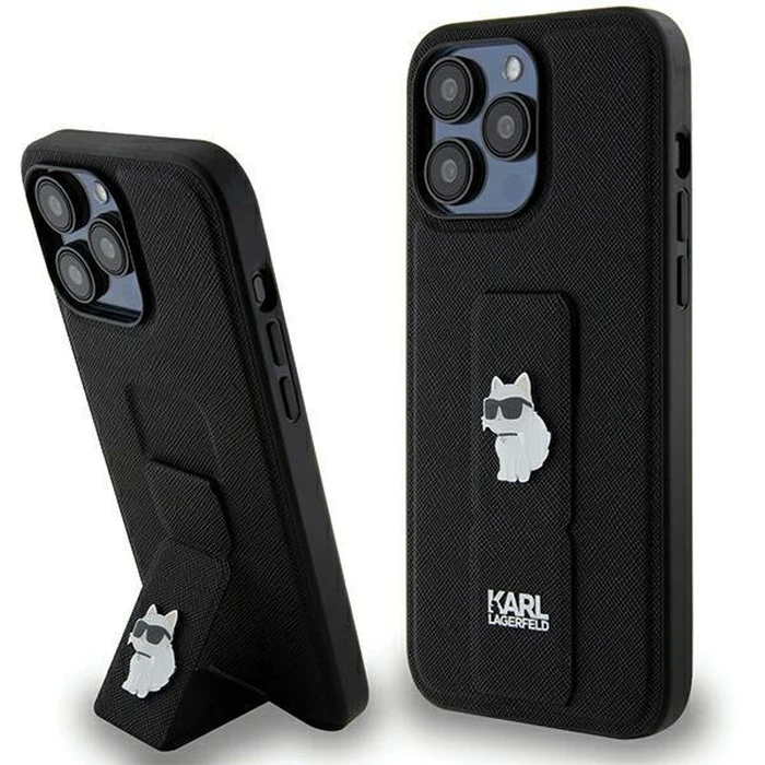 Karl Lagerfeld KLHCP13XGSACHPK Apple iPhone 13 Pro Max hardcase Gripstand Saffiano Choupette Pins black
