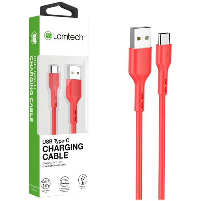 Καλώδιo USB Lamtech Data Type-C 1m RED