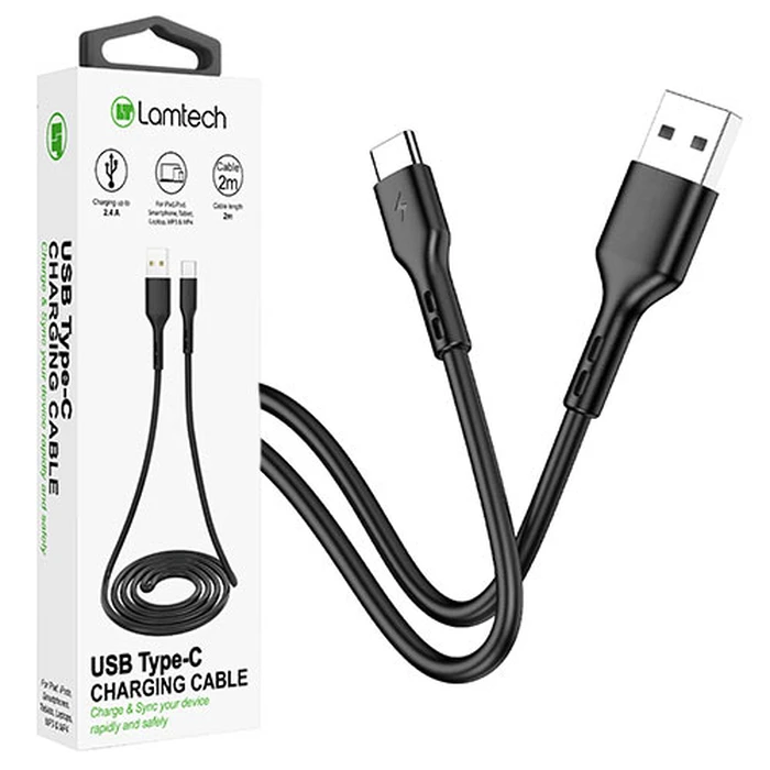 Καλώδιo USB Lamtech Data Type-C 2m Black