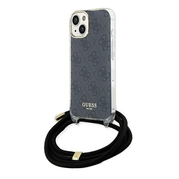 Guess GUHCP15SHC4SEK Apple iPhone 15 / 14 hardcase Crossbody Cord 4G Print black