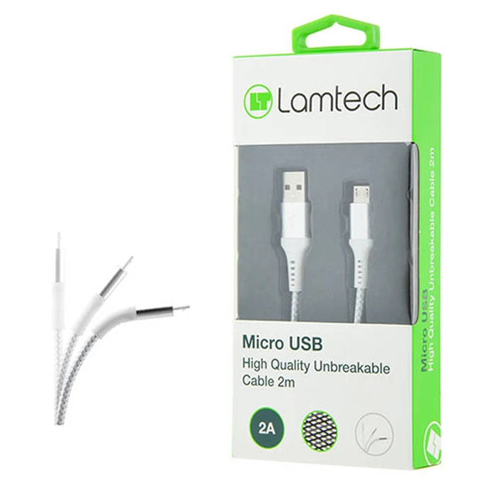 Καλώδιo USB Lamtech Micro HIGH QUALITY UNBREAKABLE SILVER 2M
