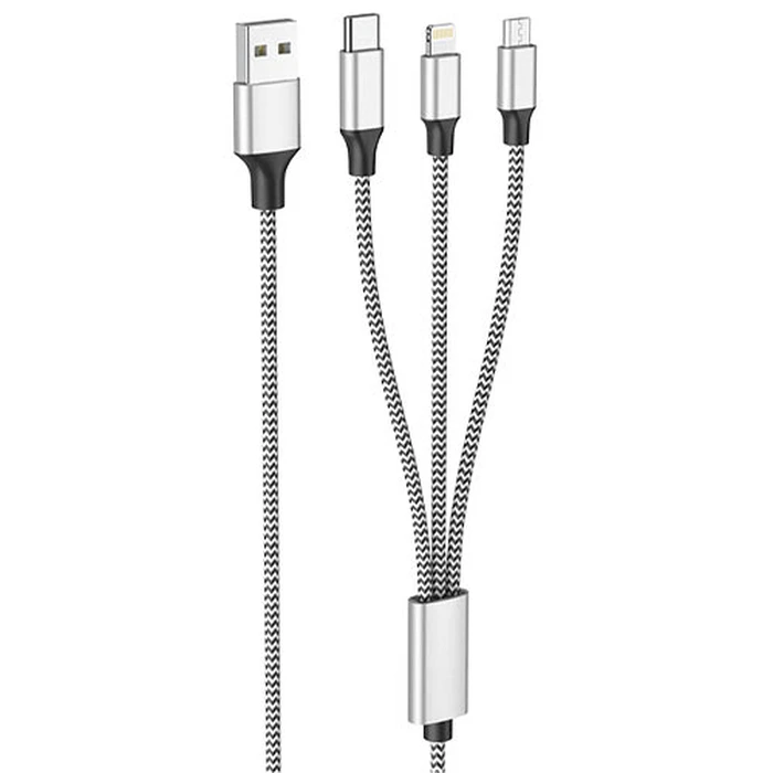 Καλώδιo USB Lamtech HIGH QUALITY 3 IN 1 With METALLIC SHELL SILVER 1M
