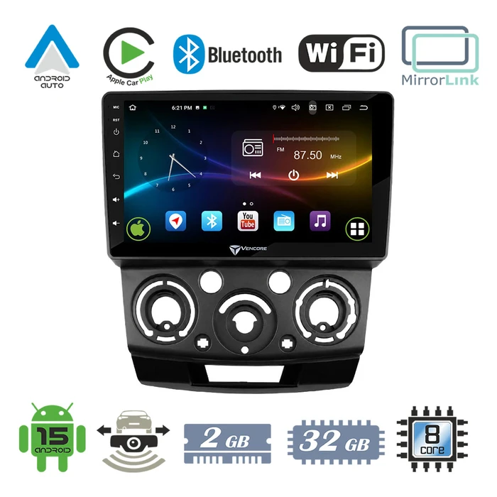 VenCore 3236-10007-0687B1 - Οθόνη Multimedia Android 15 9" για Mazda BT50 2007-2012