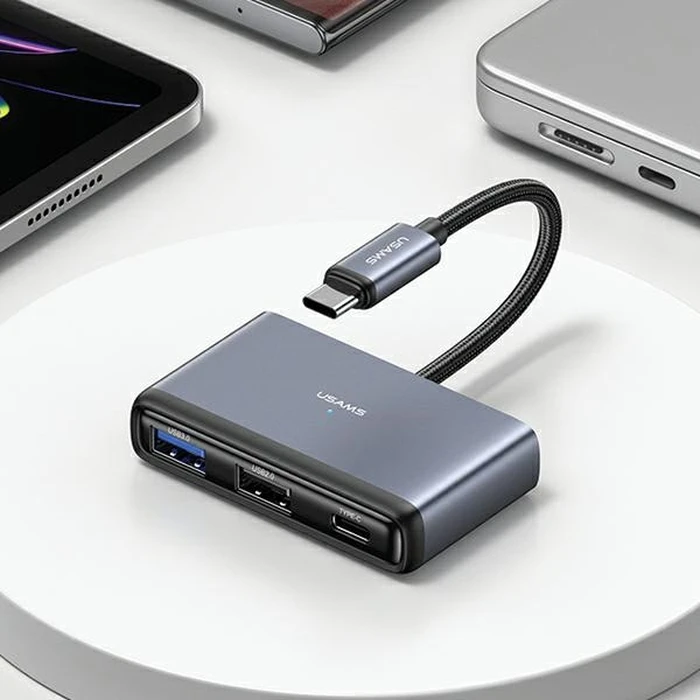 USAMS US-SJ627 HUB 4w1 USB-C / 2xUSB-A 2.0,USB-A 3.0,USB-C dark grey