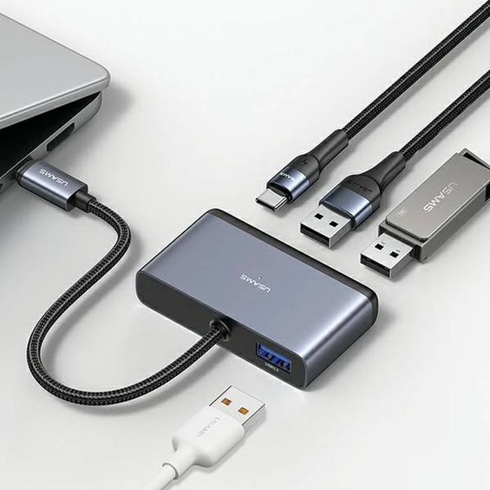 USAMS US-SJ627 HUB 4w1 USB-C / 2xUSB-A 2.0,USB-A 3.0,USB-C dark grey