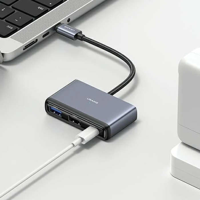 USAMS US-SJ627 HUB 4w1 USB-C / 2xUSB-A 2.0,USB-A 3.0,USB-C dark grey