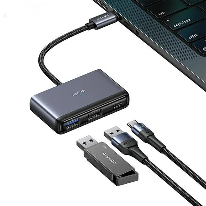 USAMS US-SJ628 HUB 5w1 USB-C / USB-A 2.0,USB 3.0,USB-C,TF,SD dark grey