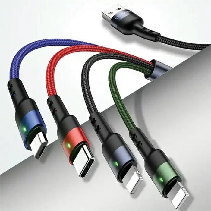 USAMS US-SJ317 4-in-1 cable USB-A / microUSB, USB-C, 2xLightning Fast Charge 2A 1.2m