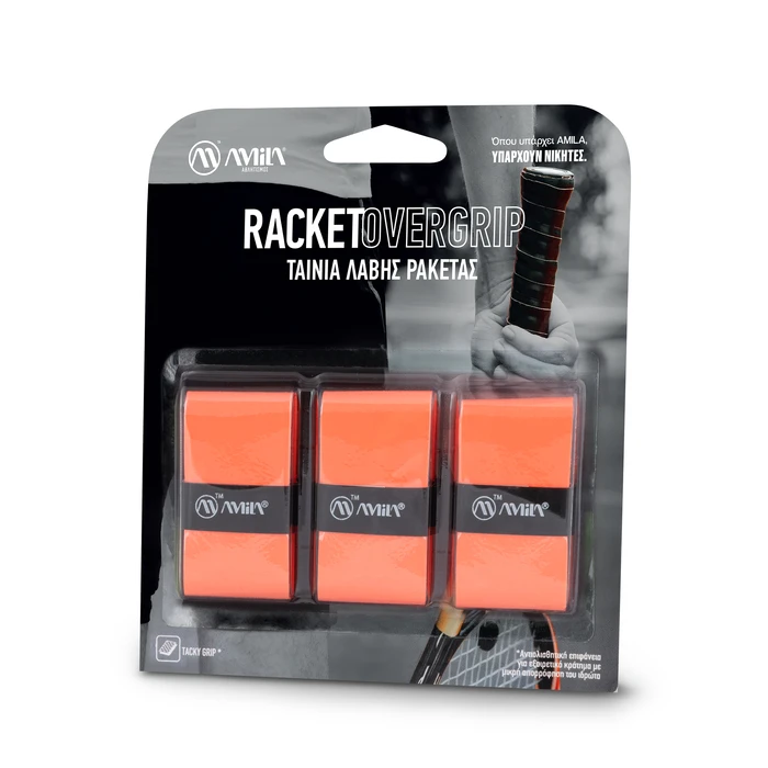 Ταινία Λαβής Ρακετών Amila Overgrip Coral Red 3τμχ