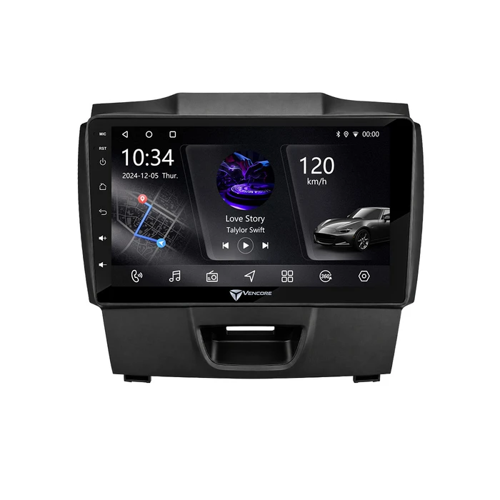 VenCore 3236-10005-0273B - 9" Android 15 PX5S 9-inch IPS Multimedia Head Unit Octa-Core 2GB/32GB with Front Panel, CarPlay, Android Auto and 360° Camera Support for Isuzu D-MAX 2012-2019 - Black