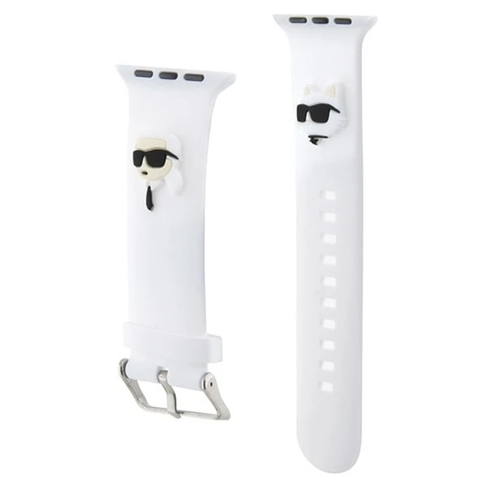 Strap Karl Lagerfeld KLAWMSLKCNH Apple Watch 4/5/6/7/SE/8/9/10 40/41/42mm strap 3D Rubber Karl&Choupette Heads white