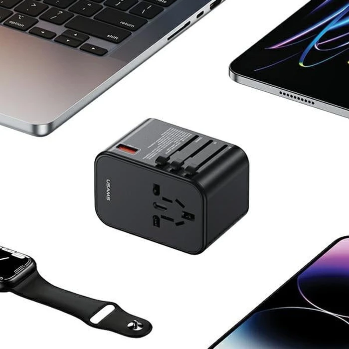 USAMS T62 Univesal Travel Charger US/AU/EU/UK 1xUSB, 2xUSB-C 65W black 