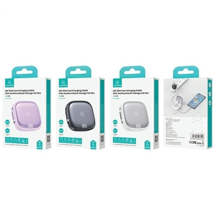 USAMS US-SJ650 3in1 cable MicroUSB / USB-C / Lightning 60W silver