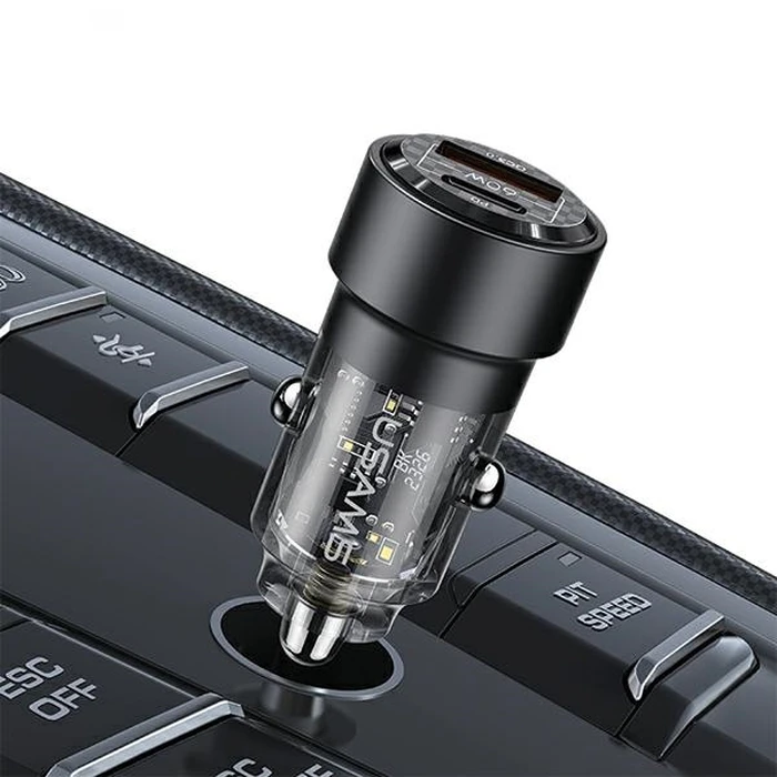 USAMS C39 car charger USB-A, USB-C 60W purple