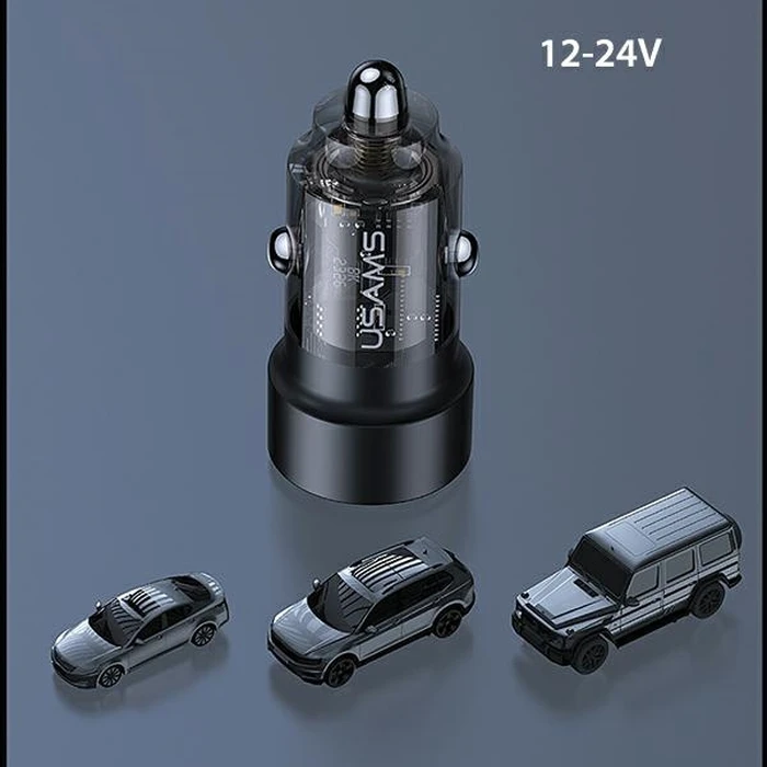 USAMS C39 car charger USB-A, USB-C 60W purple