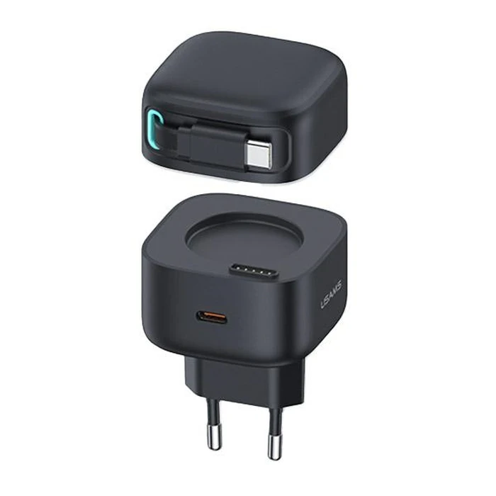 USAMS US-CC202 wall charger USB-C + USB-C cable PD QC 35W czarn/black