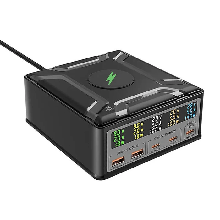 Ασύρματος Φορτιστής Blitzwolf BW-S28 260W, 2xUSB-A, 3xUSB-C, 15W (Black)
