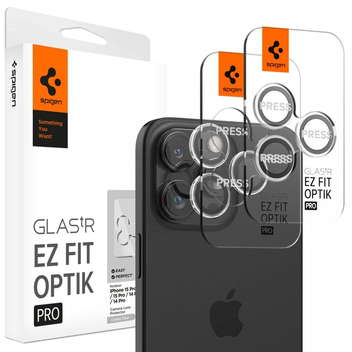 Spigen Optik.tr ez Fit Camera Protector Apple iPhone 14 Pro / 14 Pro Max / 15 Pro / 15 Pro Max / 16 Pro / 16 Pro Max / 17 Pro / 17 Pro Max Crystal Clear [2 PACK]