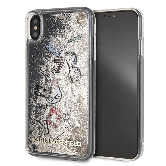 Karl Lagerfeld KLHCI65KSICGO iPhone Xs Max gold hard case Iconic Liquid Glitter