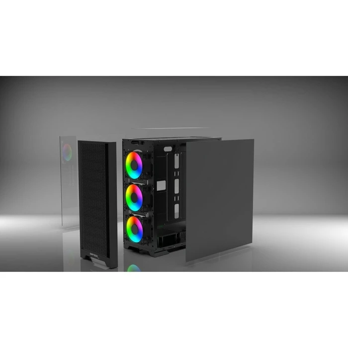 INCA EMG-15XB Gaming Midi Tower Computer Case with Side Window and RGB Lighting - Black
