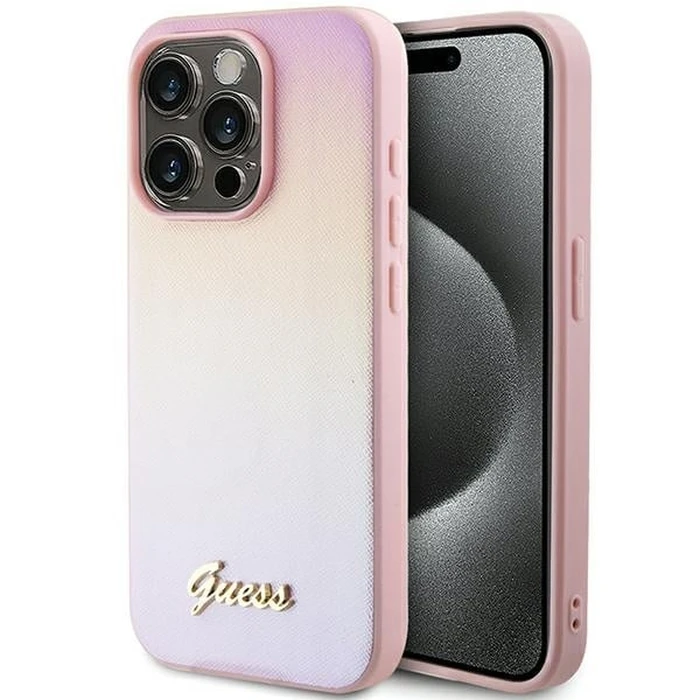 Guess GUHCP14XPSAIRSP Apple iPhone 14 Pro Max hardcase Saffiano Iridescent Script pink