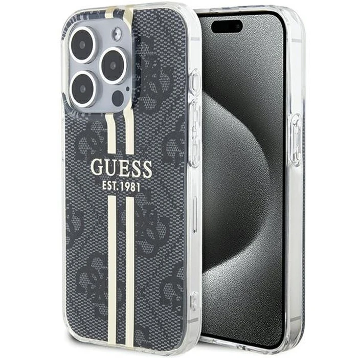 Guess GUHCP15LH4PSEGK Apple iPhone 15 Pro hardcase IML 4G Gold Stripe black