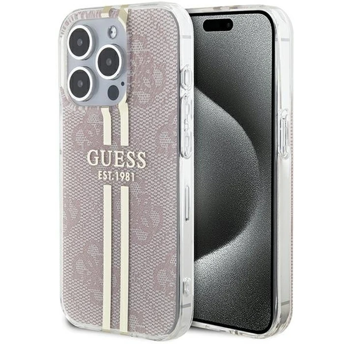 Guess GUHCP15LH4PSEGP Apple iPhone 15 Pro hardcase IML 4G Gold Stripe pink
