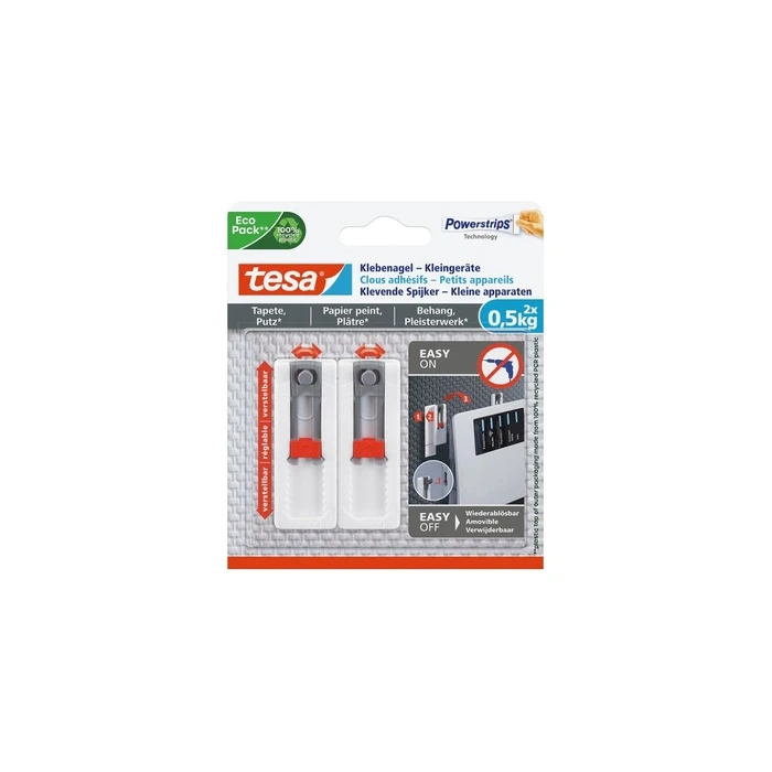 tesa Klebenagel Small-device Hook for Wallpaper & Plaster (0.5 kg)