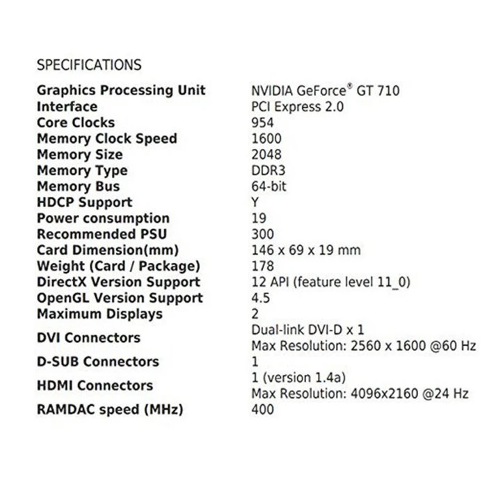 Κάρτα Γραφικών MSI VGA NVIDIA GT 710 2GB DDR3