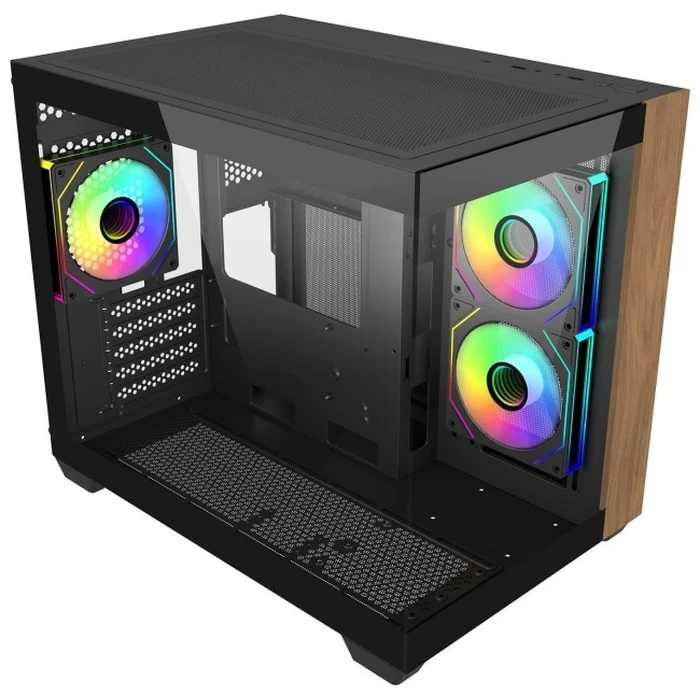 Cooler Master Elite 481 Wood - Mini Tower Computer Case with Side Window & ARGB Lighting, Black
