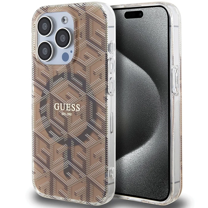 Guess GUHMP15LHGCUSTGW Apple iPhone 15 Pro hardcase IML GCube MagSafe brown
