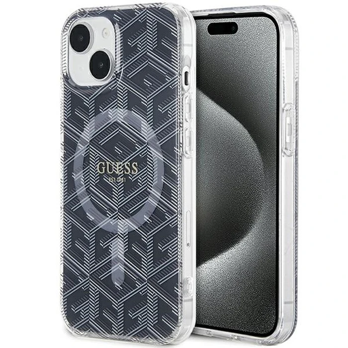Guess GUHMP15SHGCUSTGK Apple iPhone 15 / 14 hardcase IML GCube MagSafe black