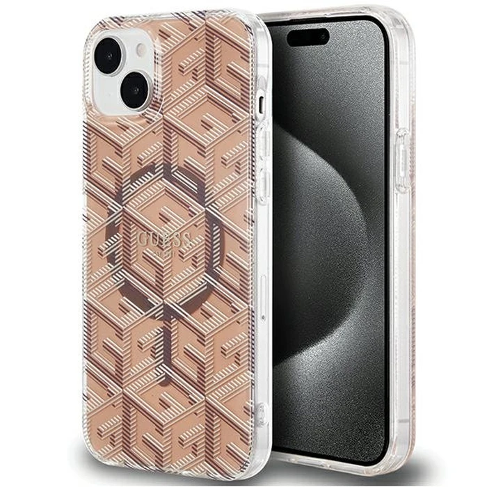Guess GUHMP15SHGCUSTGW Apple iPhone 15 / 14 hardcase IML GCube MagSafe brown