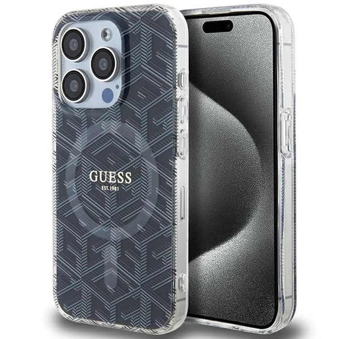 Guess GUHMP15XHGCUSTGK Apple iPhone 15 Pro Max hardcase IML GCube MagSafe black