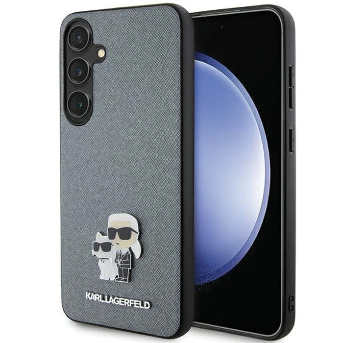 Karl Lagerfeld KLHCS24MPSAKCMPG Samsung Galaxy S24+ Plus hardcase Saffiano Karl & Choupette Metal Pin grey