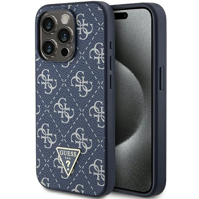 Guess GUHCP15LPG4GPB Apple iPhone 15 Pro hardcase 4G Triangle Metal Logo blue