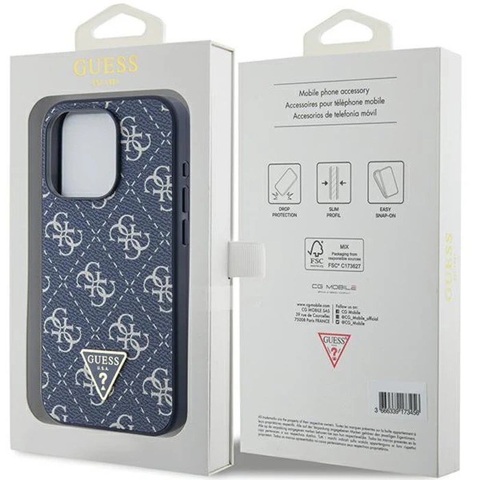Guess GUHCP15LPG4GPB Apple iPhone 15 Pro hardcase 4G Triangle Metal Logo blue
