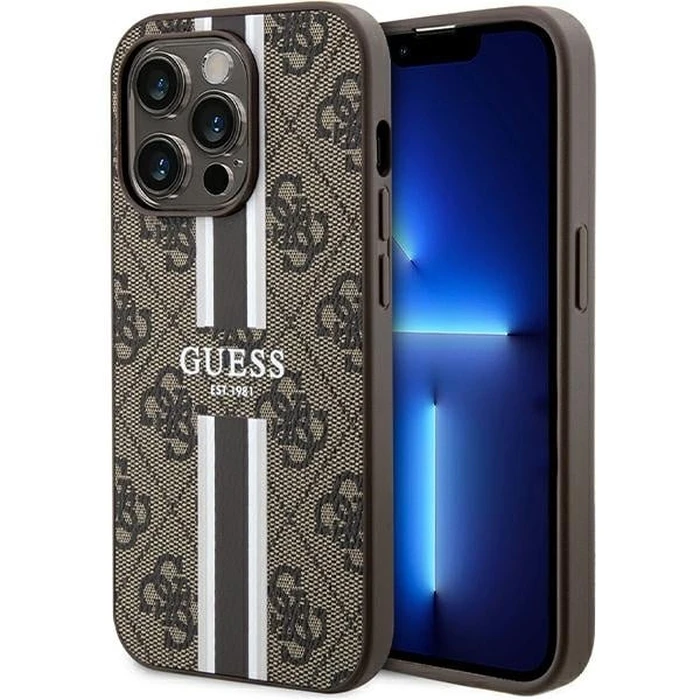 Guess GUHMP15LP4RPSW Apple iPhone 15 Pro hardcase 4G Printed Stripes MagSafe brown