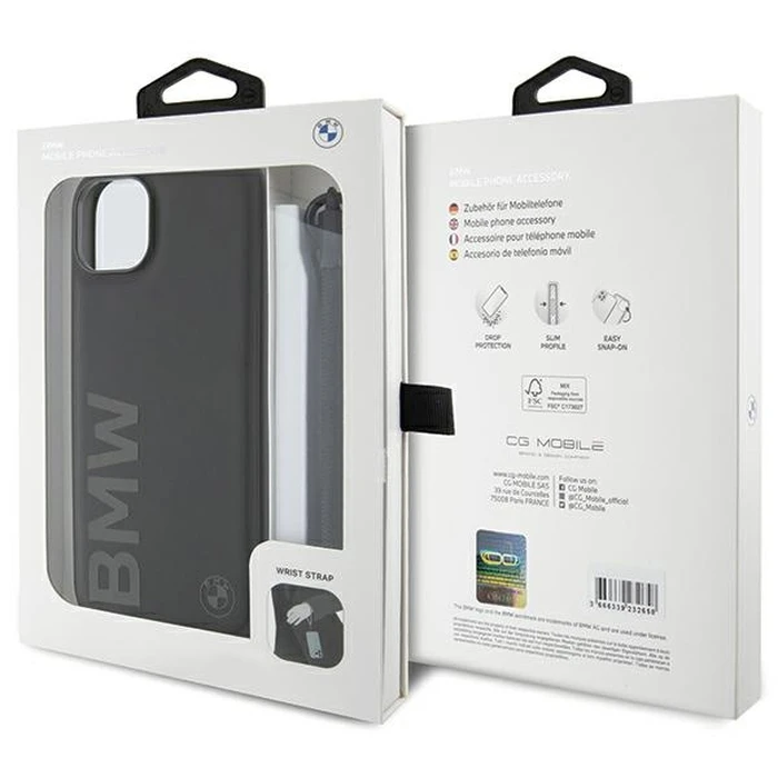 BMW BMHCP15S23RMRLK Apple iPhone 15 / 14 / 13 hardcase Signature Leather Wordmark Cord black