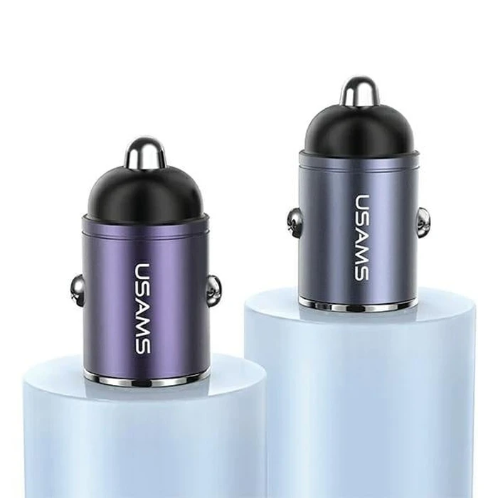 USAMS C38 USB-A, USB-C 30W PD Fast Charge car charger purple