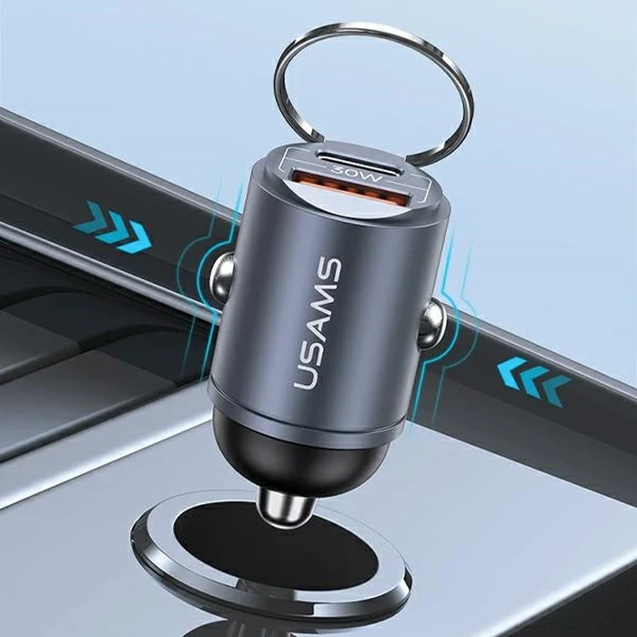 USAMS C38 USB-A, USB-C 30W PD Fast Charge car charger purple