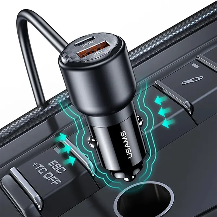 USAMS C40 3xUSB-A,2 xUSB-C car charger 165W PD+QC Fast Charge black