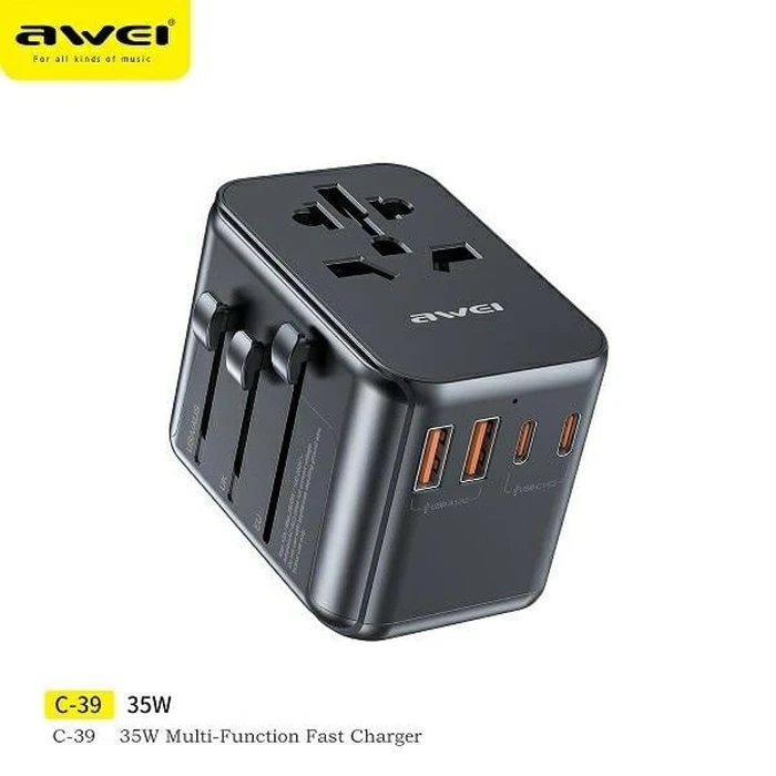 AWEI C-39 travel charger 2xUSB-A, 3xUSB-C 35W US/AU/EU/UK black