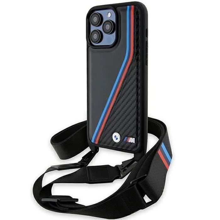 BMW BMHCP15L23PSVTK Apple iPhone 15 Pro hardcase M Edition Carbon Tricolor Lines & Strap black
