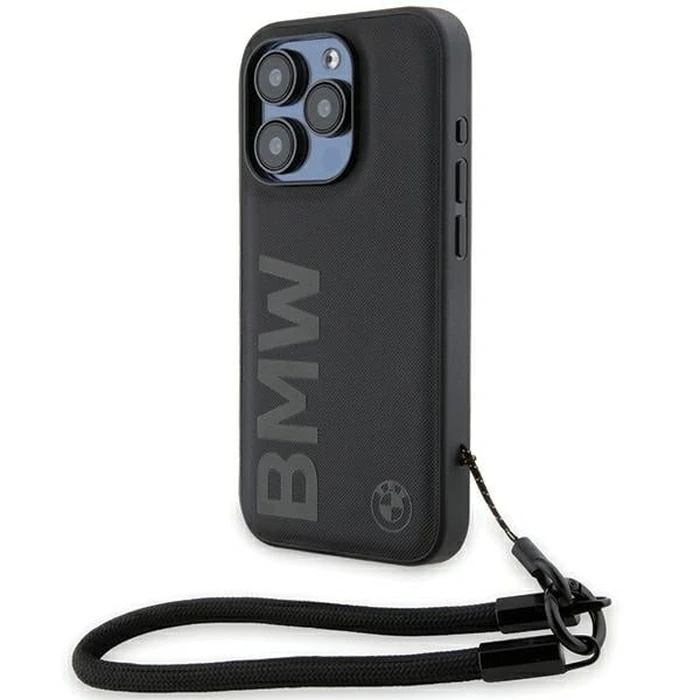 BMW BMHCP15L23RMRLK Apple iPhone 15 Pro hardcase Signature Leather Wordmark Cord black