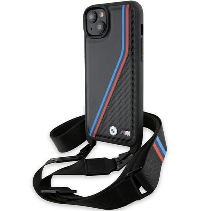 BMW BMHCP15M23PSVTK Apple iPhone 15 Plus / 14 Plus hardcase M Edition Carbon Tricolor Lines & Strap black