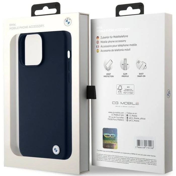 BMW BMHCP15LSILNA Apple iPhone 15 Pro hardcase Silicone Metal Logo navy